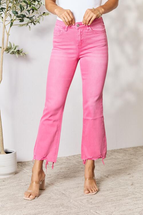Pink Frayed Hem Bootcut Jeans - Tigbuls Variety Fashion
