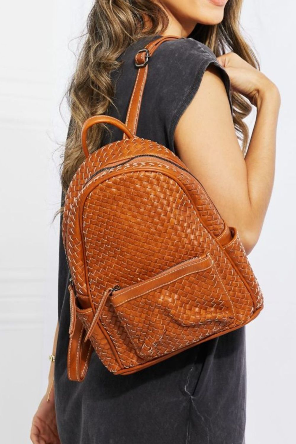 SHOMICO Certainly Chic Faux Leather Woven Backpack - Tigbul's Fashion