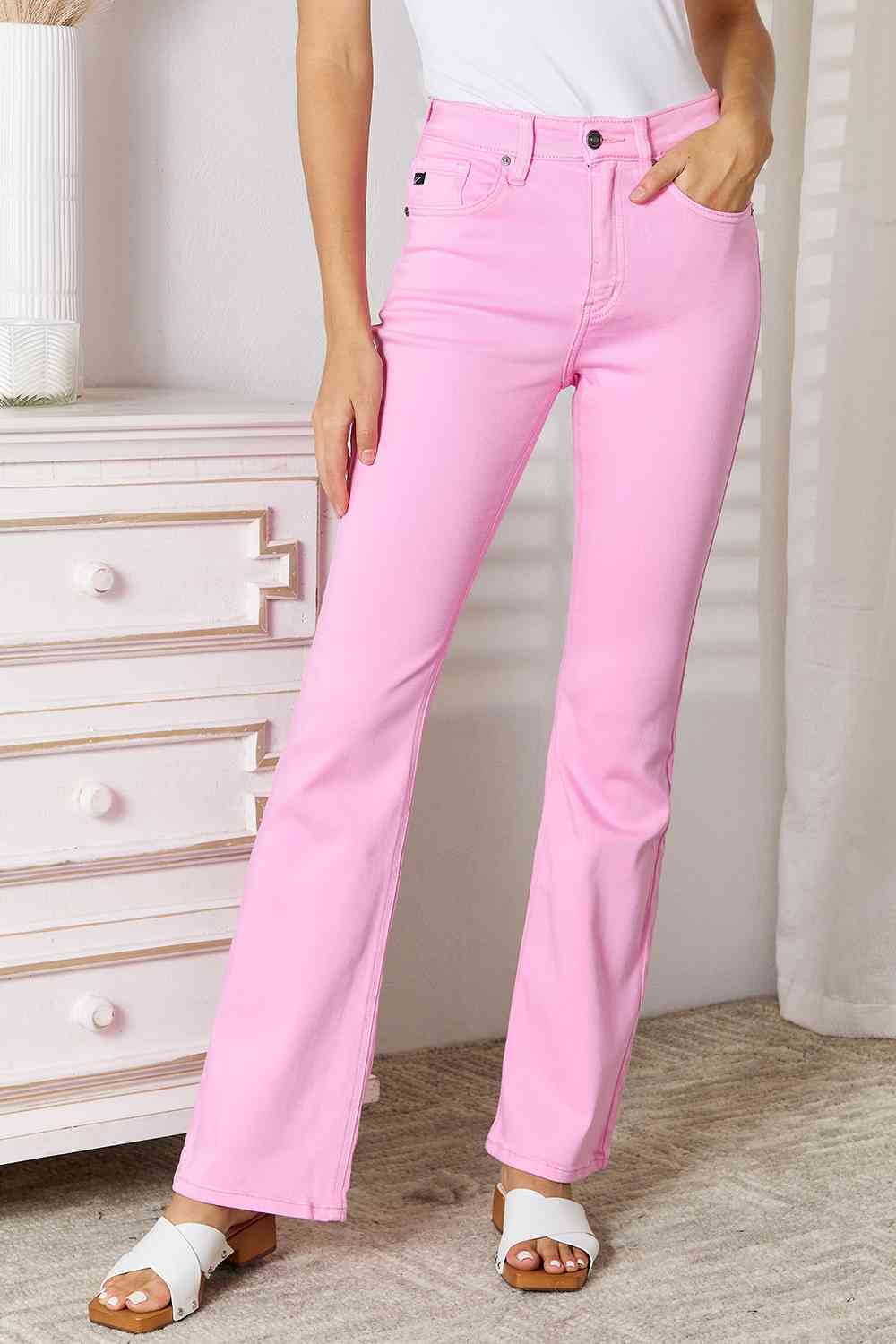 Pink High Rise Bootcut Jeans - Tigbuls Variety Fashion