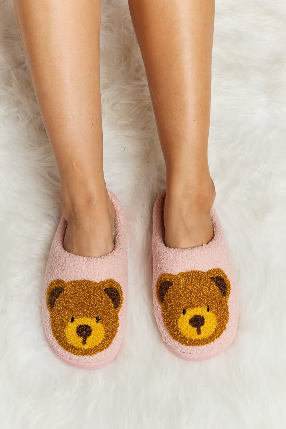 Melody Teddy Bear Print Plush Slide Slippers - Tigbul's Fashion