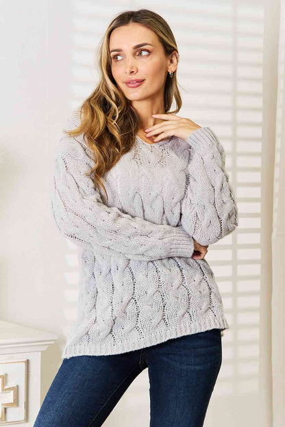 Woven Right Cable-Knit Hooded Sweater - Tigbuls Variety Fashion