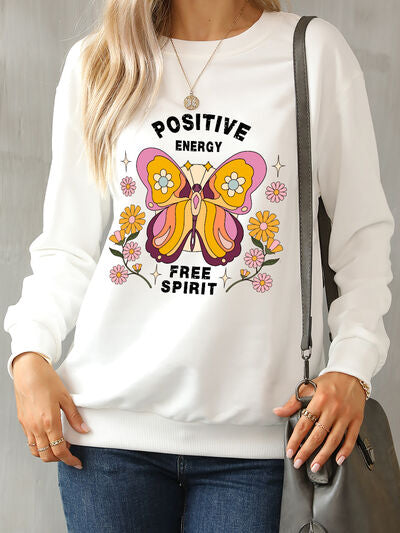Butterfly Graphic Dropped Shoulder Sweatshirt - Tigbuls Variety Fashion