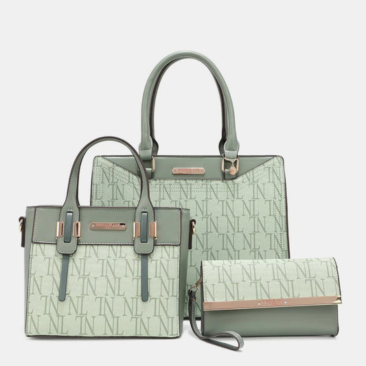 Nicole Lee USA 3-Piece Letter Print Texture Handbag Set - Tigbuls Variety Fashion