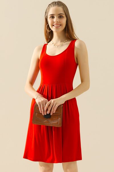 Doublju Full Size Round Neck Ruched Sleeveless Dress with Pockets - Tigbuls Variety Fashion
