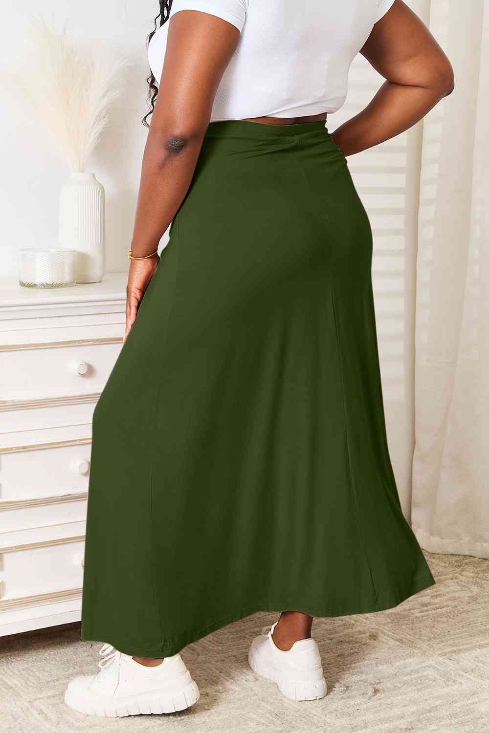 Double Take Full Size Soft Rayon Drawstring Waist Maxi Skirt Rayon - Tigbuls Variety Fashion
