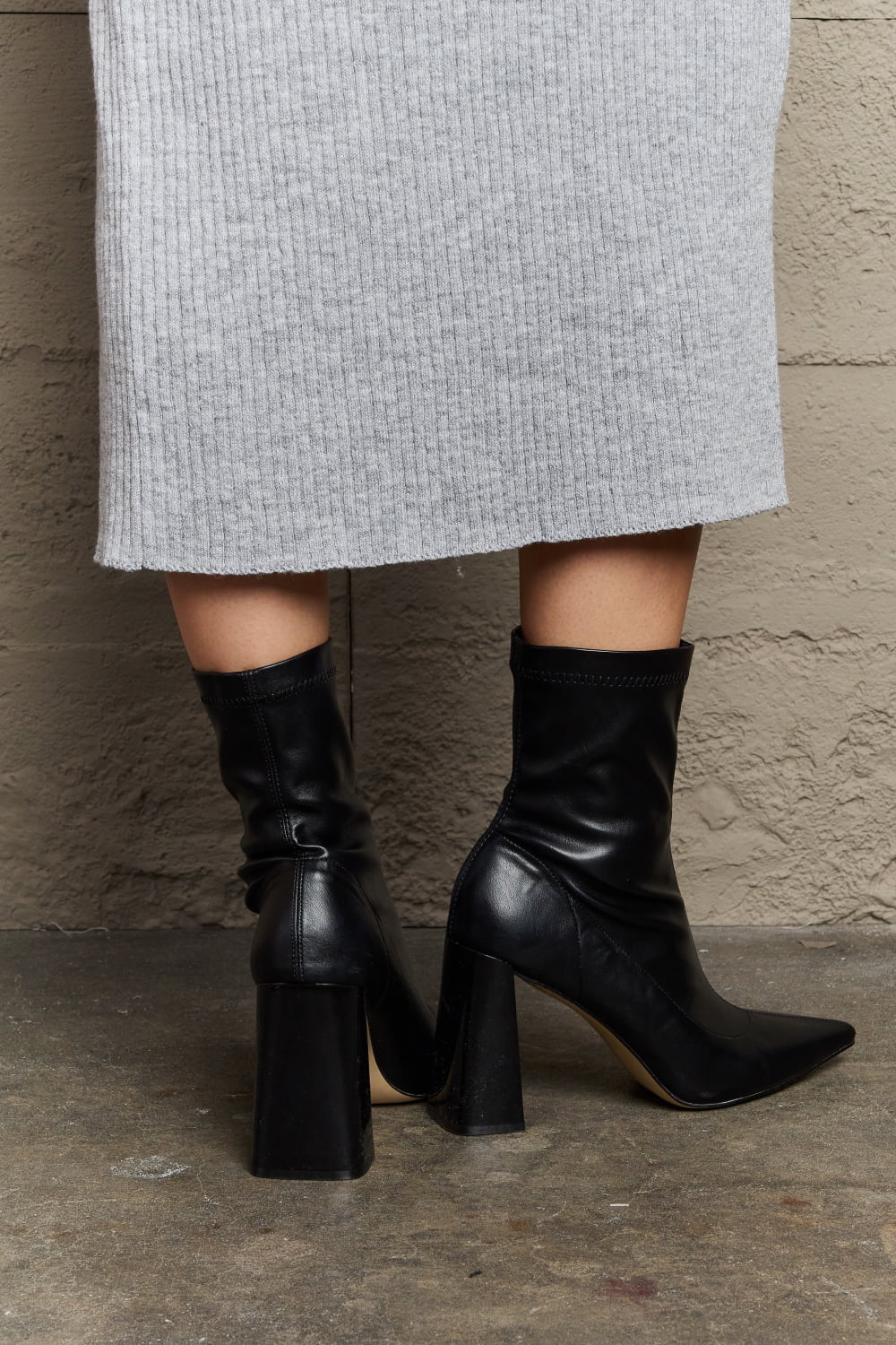 Black Stacy Block Heel Sock Boots | Tigbul's Fashion