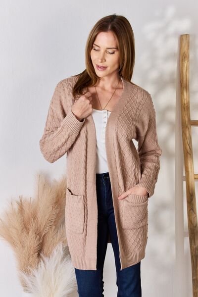 Hailey & Co Full Size Cable-Knit Pocketed Cardigan - Tigbuls Variety Fashion