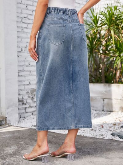 Slit Midi Denim Skirt with Pockets - Tigbuls Variety Fashion