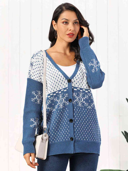 Snowflake Button Down Cardigan - Tigbuls Variety Fashion