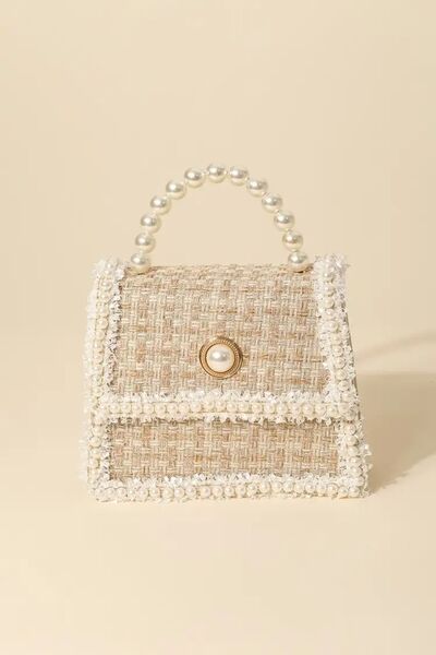 Fame Pearly Trim Woven Handbag - Tigbuls Variety Fashion