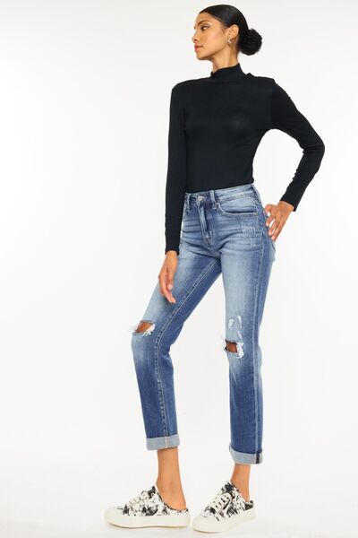 Kancan High Waist Distressed Hem Detail Cropped Straight Jeans - Tigbuls Variety Fashion
