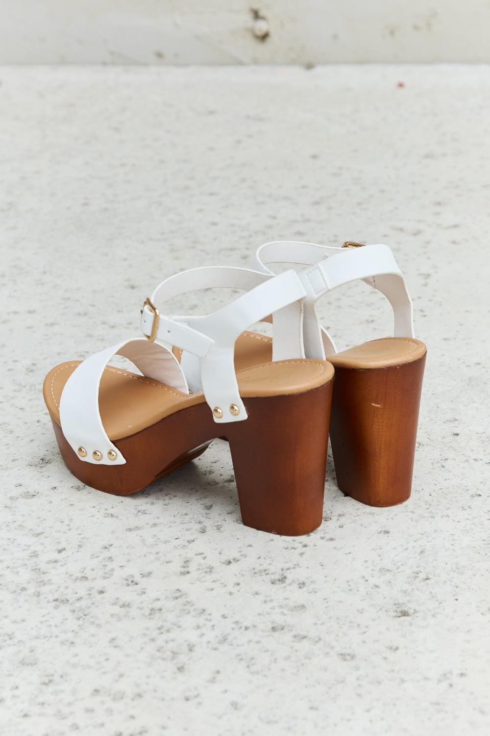 Women's Wooden Platform White Strap Heels - Tigbul's Fashion