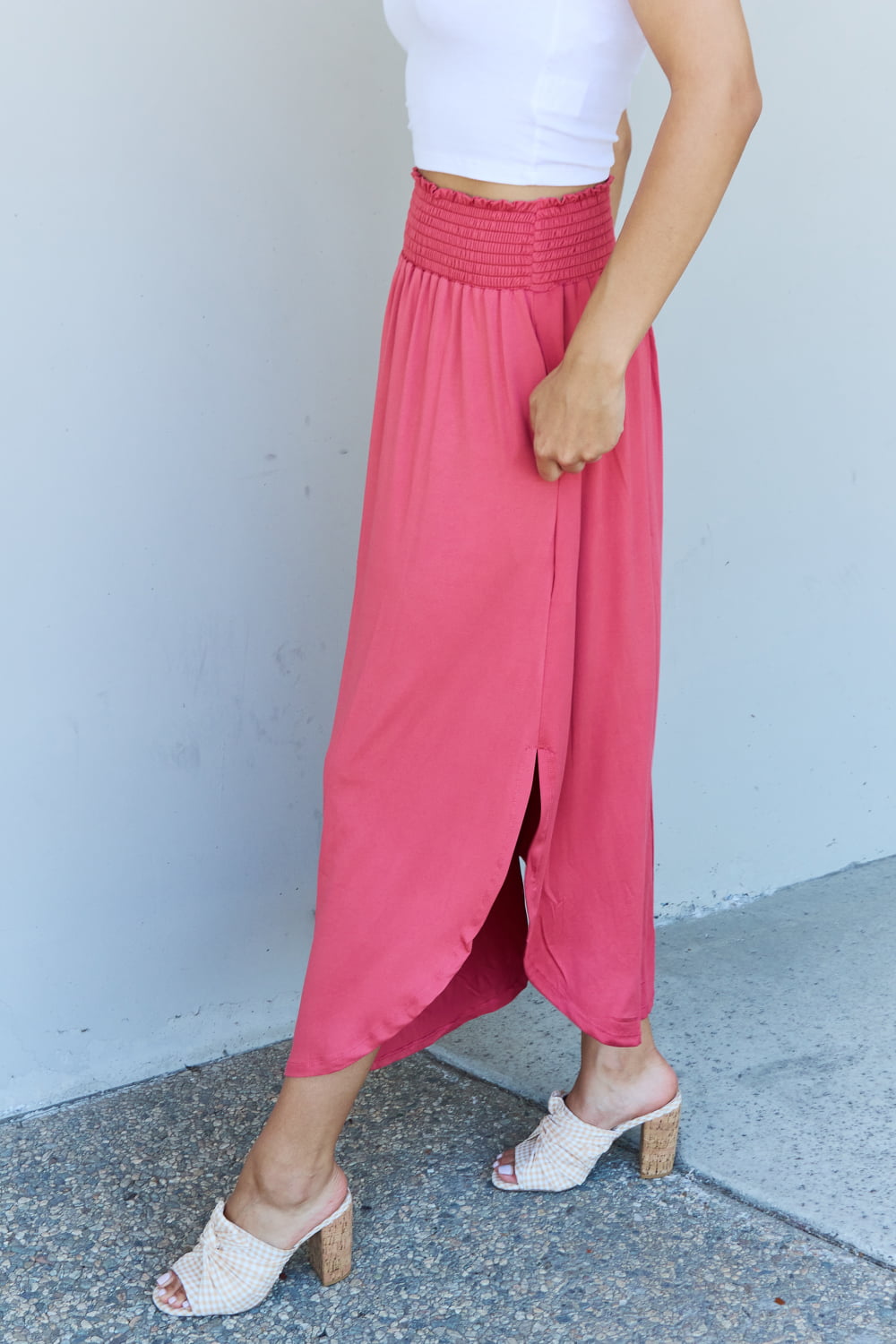 Doublju Comfort Princess Full Size High Waist Scoop Hem Maxi Skirt in Hot Pink - Tigbul's Fashion