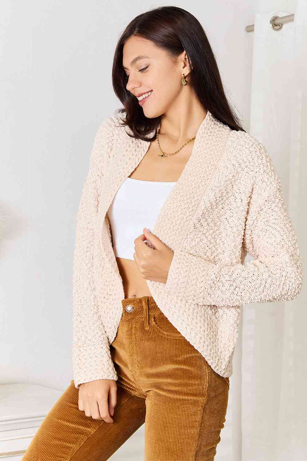 Double Take Open Front Long Sleeve Cardigan - Tigbuls Variety Fashion