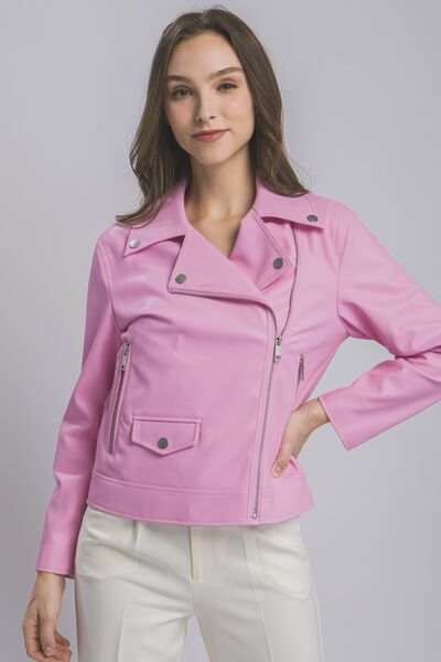 Pink Collared Neck Zip Up Jacket - Tigbuls Variety Fashion
