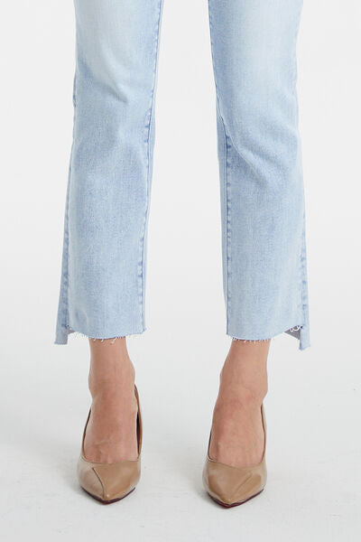 BAYEAS Full Size High Waist Raw Hem Washed Straight Jeans - Tigbuls Variety Fashion