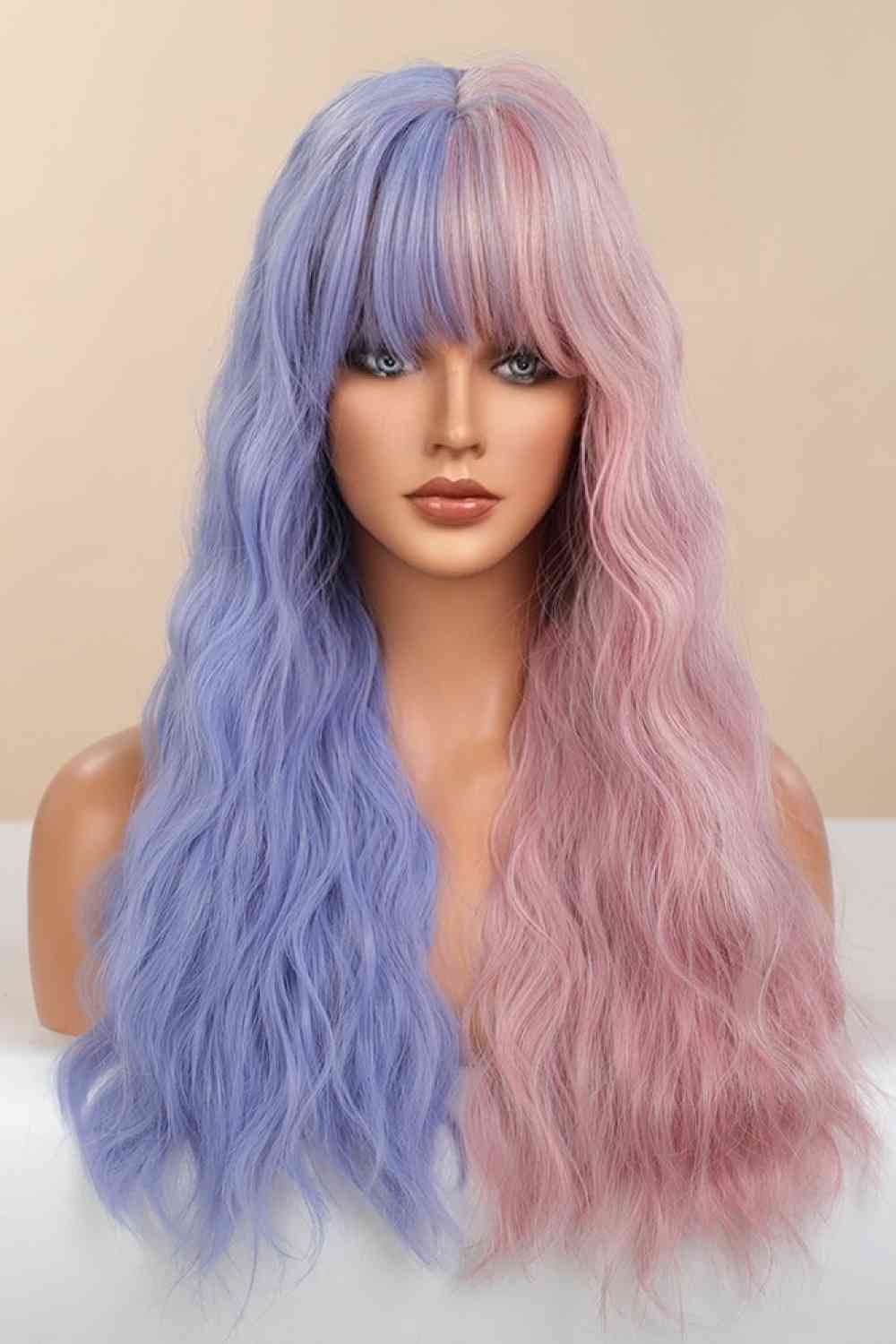 13*1" Full-Machine Wigs Synthetic Long Wave 26" in Blue/Pink Split Dye - Tigbuls Variety Fashion