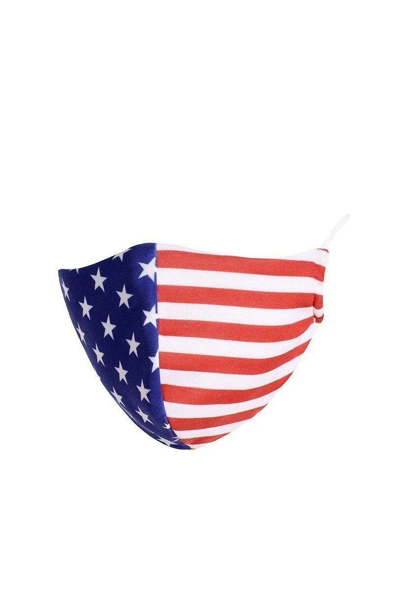 USA flag 3D reusable face mask, multicolor stars and stripes, flat lay