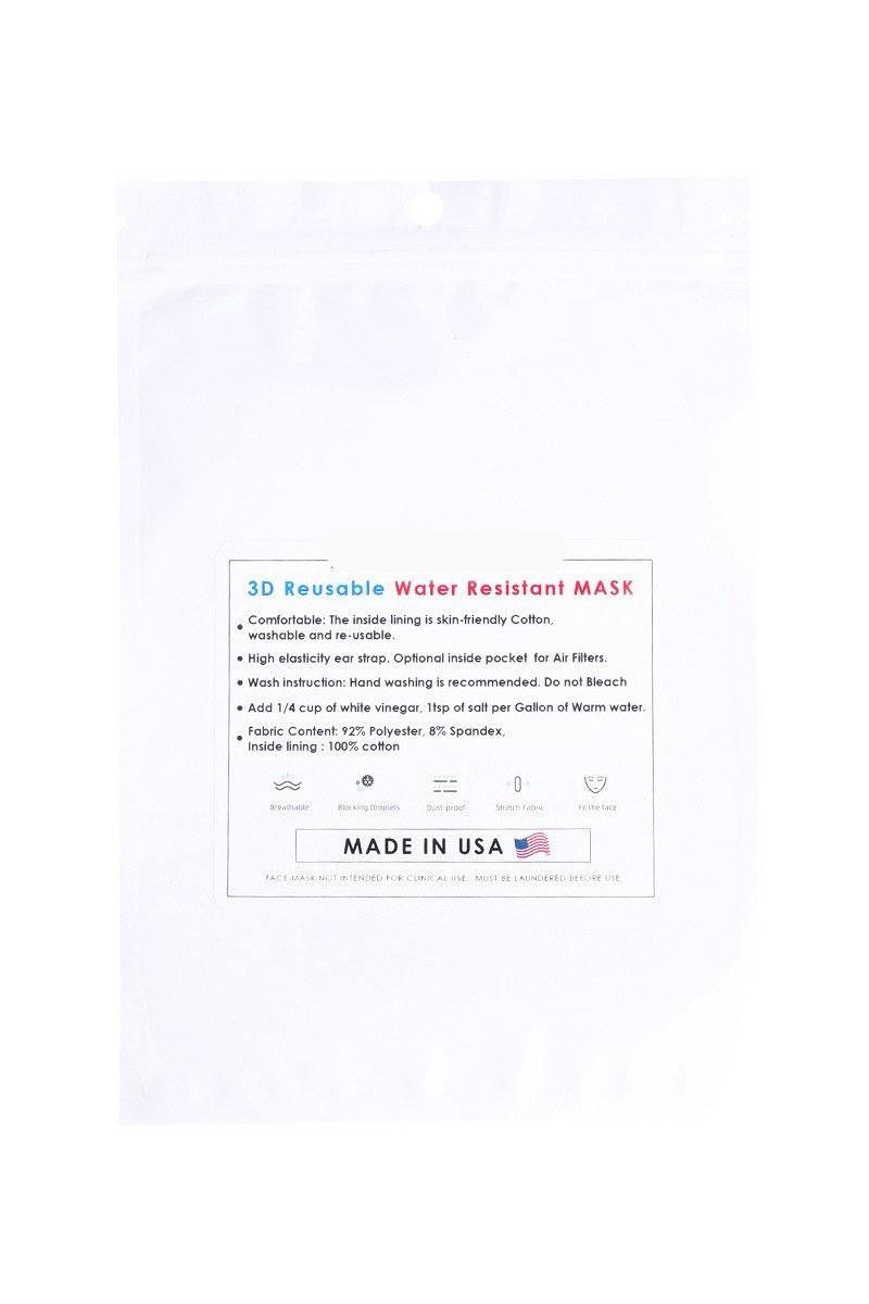 Made in USA 3D reusable water resistant mask package label