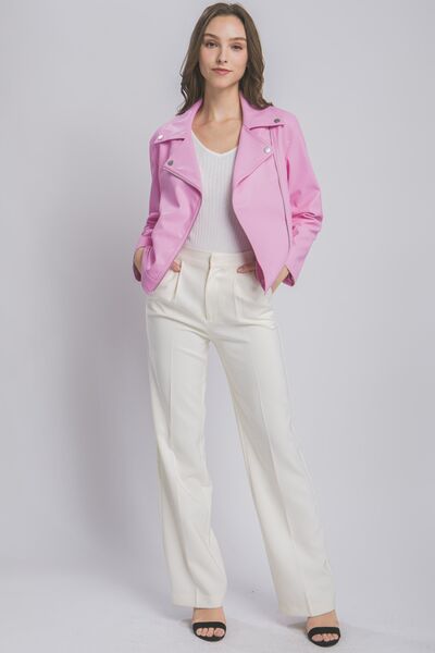 Pink Collared Neck Zip Up Jacket - Tigbuls Variety Fashion