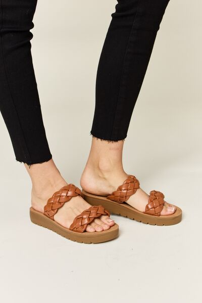 Brown Woven Dual Band Platform Sandals - Tigbuls Variety Fashion