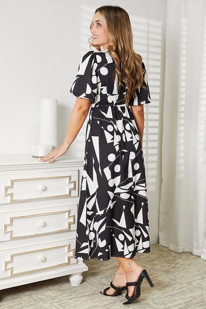 Double Take Printed Surplice Balloon Sleeve Dress - Tigbuls Variety Fashion