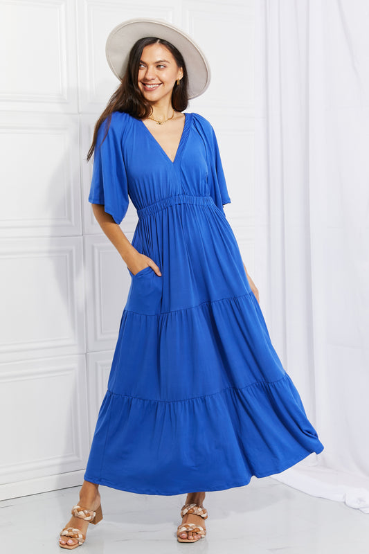  Cobalt Blue Flare Sleeve Tiered Maxi Dress - Tigbul's Fashion