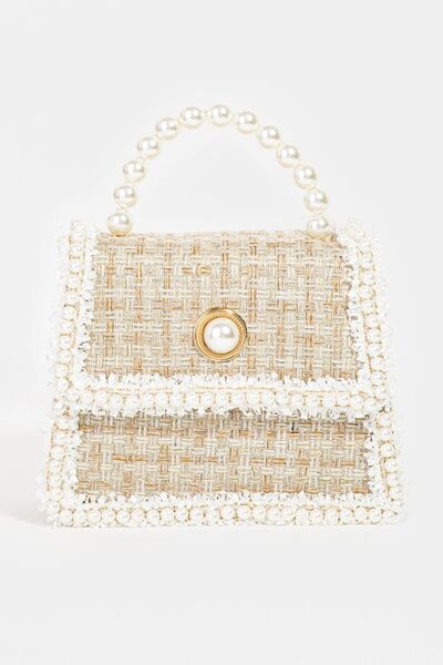 Fame Pearly Trim Woven Handbag - Tigbuls Variety Fashion