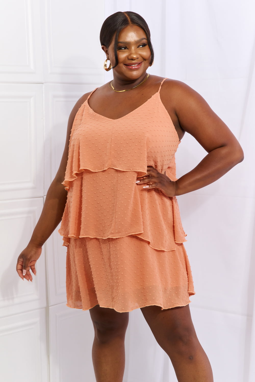 Culture Code By The River Full Size Cascade Ruffle Style Cami Dress in Sherbet - Tigbul's Fashion