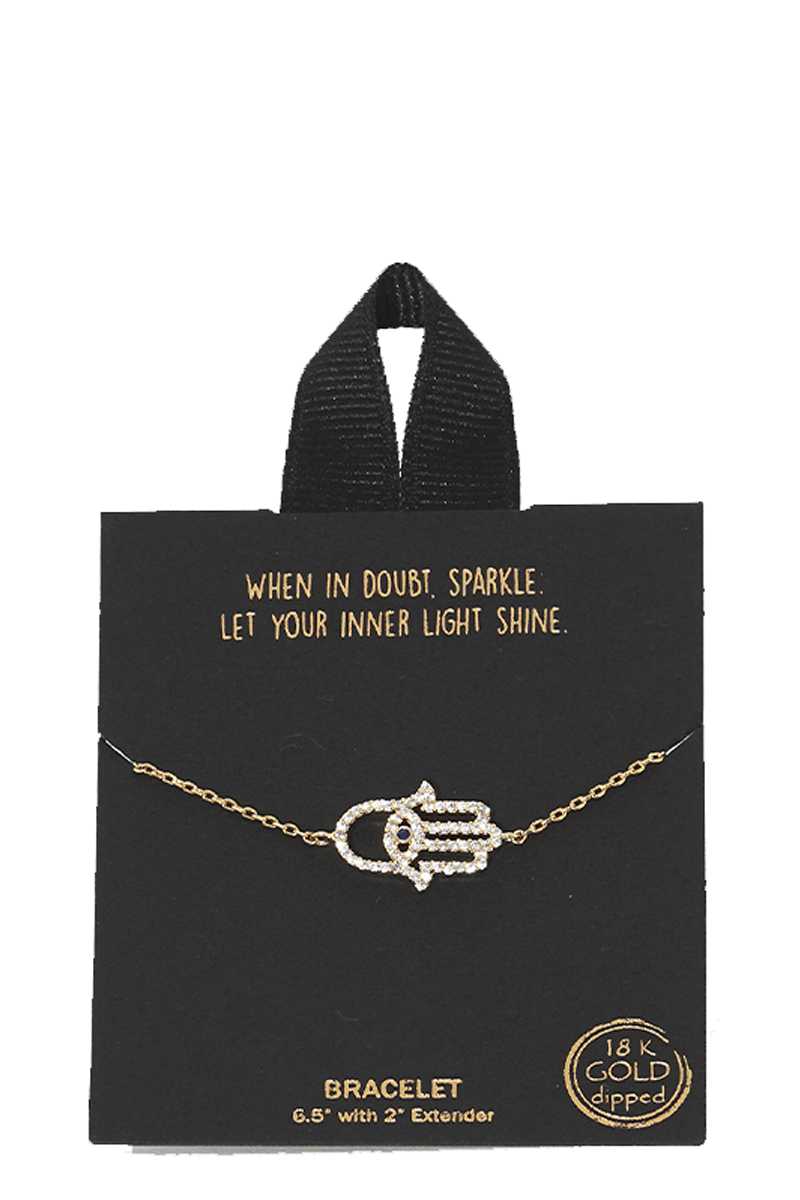 Gold-tone hamsa pendant bracelet, 6.5 in chain with 2 in extender