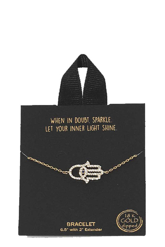 Gold Rhodium Dipped Hamsa Pendant Bracelet - Tigbul's Variety Fashion Shop