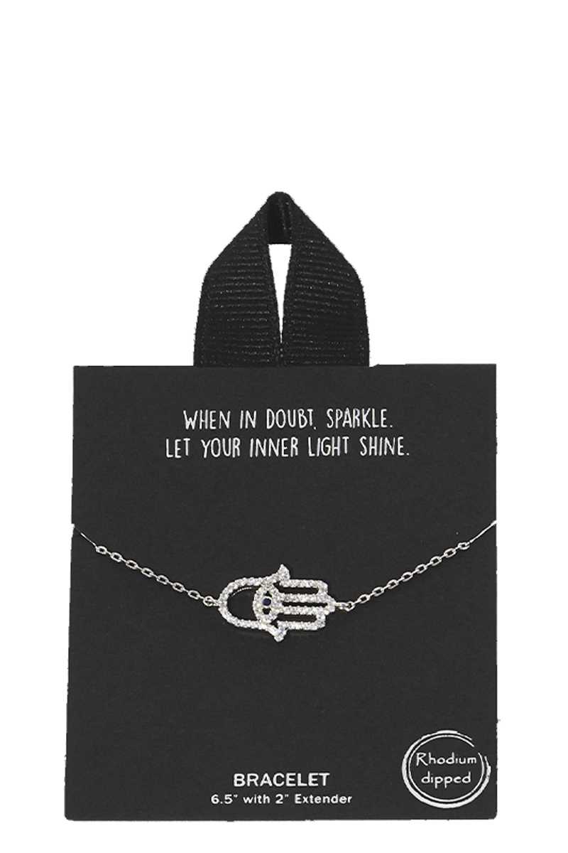 Rhodium-tone hamsa pendant bracelet, 6.5 in chain with 2 in extender