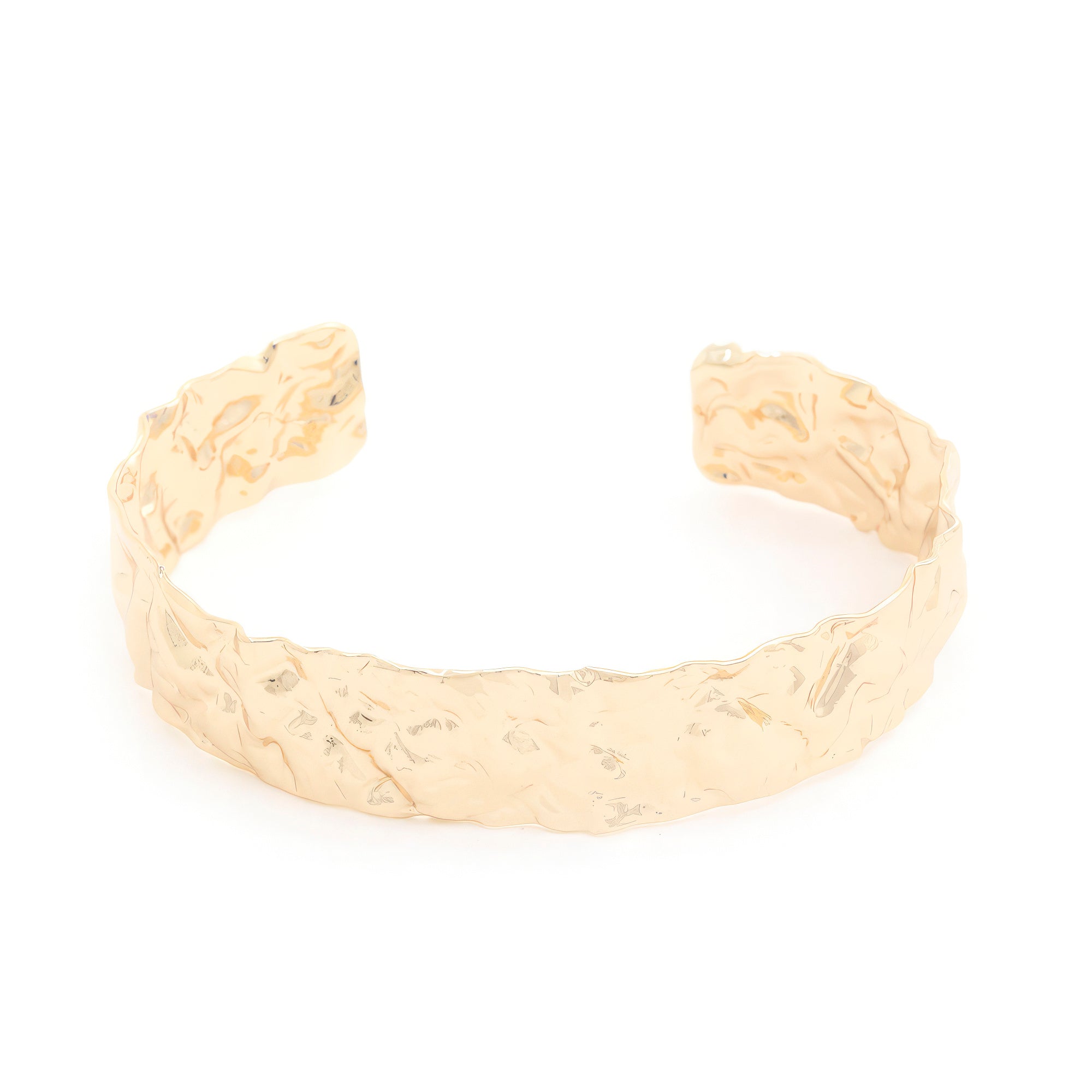 Hammered metal cuff bracelet, gold-toned finish with textured, hammered surface