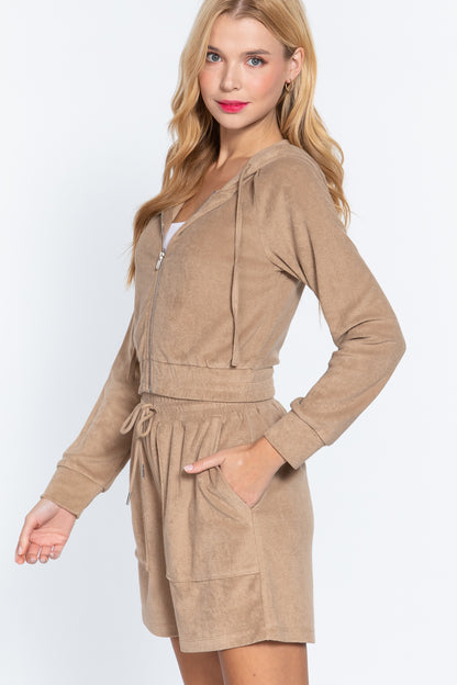 Hoodie Terry Toweling Jacket, Mocha - Tigbul's Variety Fashion Shop