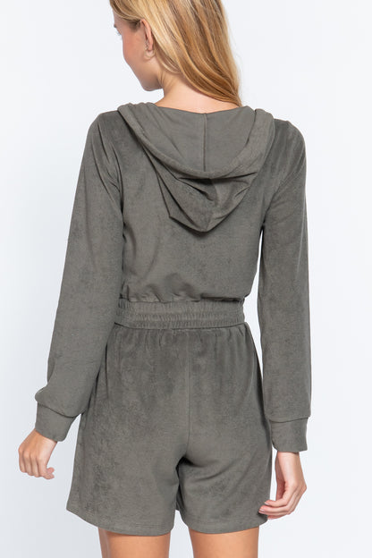 Hoodie Terry Toweling Jacket, Olive Green - Tigbul's Variety Fashion Shop