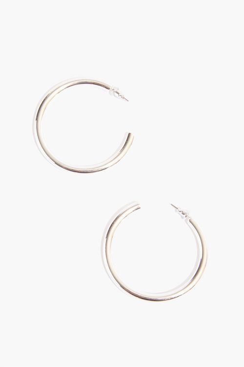 Silver tube hoop earrings, 1.75 in, single hoop with clasp