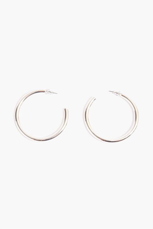 Silver tube hoop earrings, 1.75 in, pair of round hoops with clasp