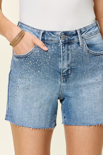 Judy Blue Full Size High Waist Rhinestone Decor Denim Shorts - Tigbul's Variety Fashion Shop