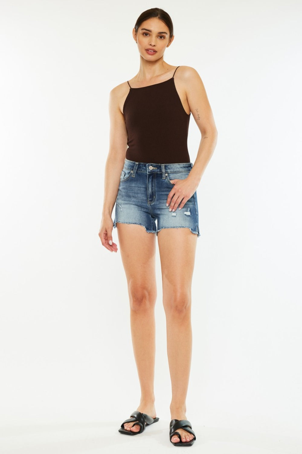 Kancan High Waist Raw Hem Denim Shorts - Tigbul's Variety Fashion Shop