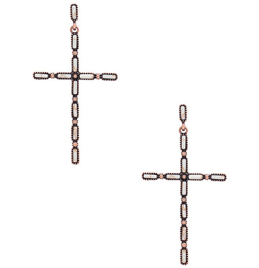 Multi Stone Pattern Cross Metal Earring 3 1/4" - Tigbul's Variety Fashion Shop
