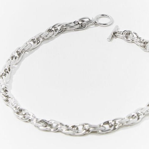 Toggle chunky curb chain choker, silver, 15 in, with ring clasp and links
