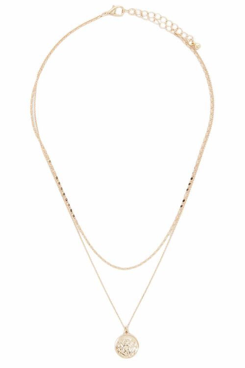 Gold/Brass coin pendant layered necklace with two round coin charms and double chain