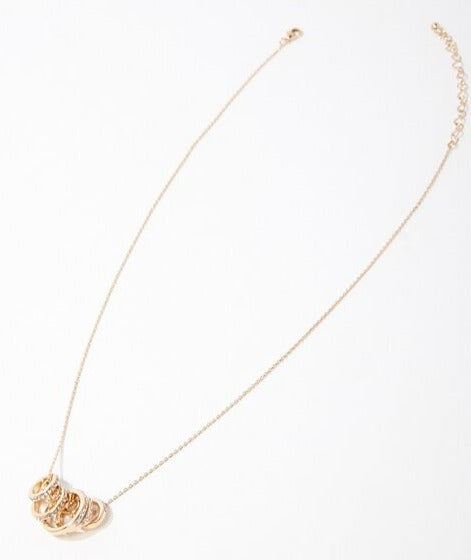 Gold hoop rhinestone pendant necklace with thin chain and small round pendant