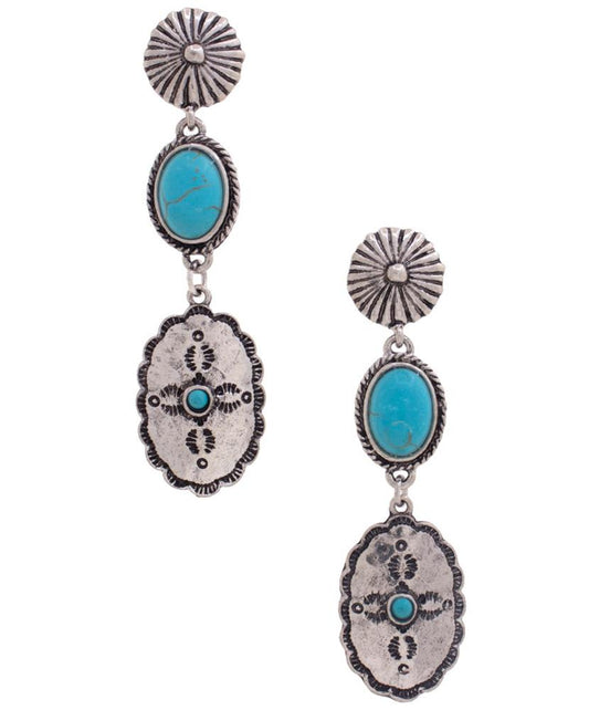 Oval Dangle Turquoise Earrings 3 1/4" - Tigbul's Variety Fashion Shop