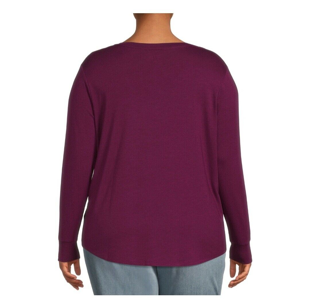 Plus Size Purple V-Neck Semi Fitted T-Shirt with Long Sleeves - Tigbul's Variety Fashion Shop