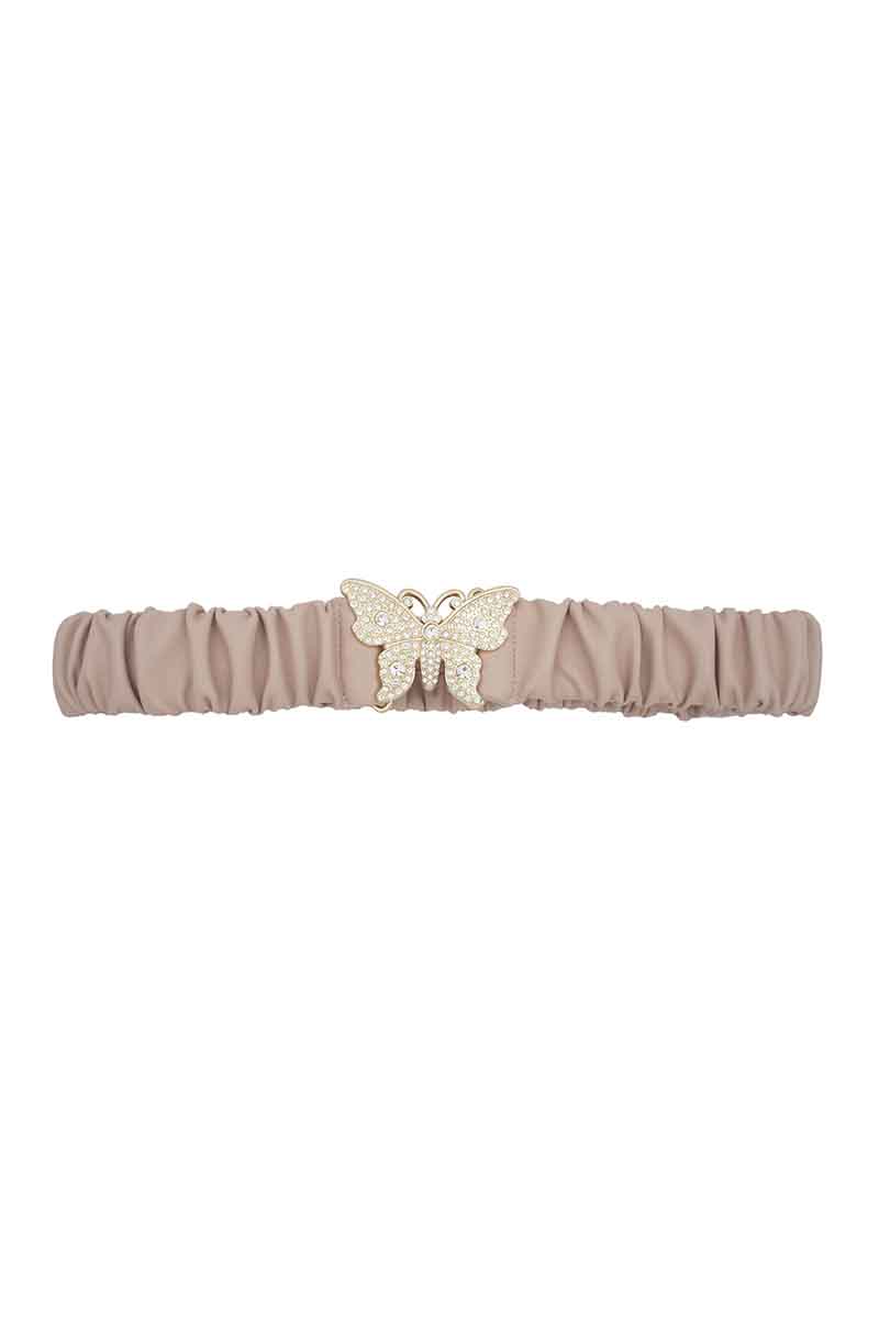 Rhinestone butterfly ruched elastic back belt, blush pink
