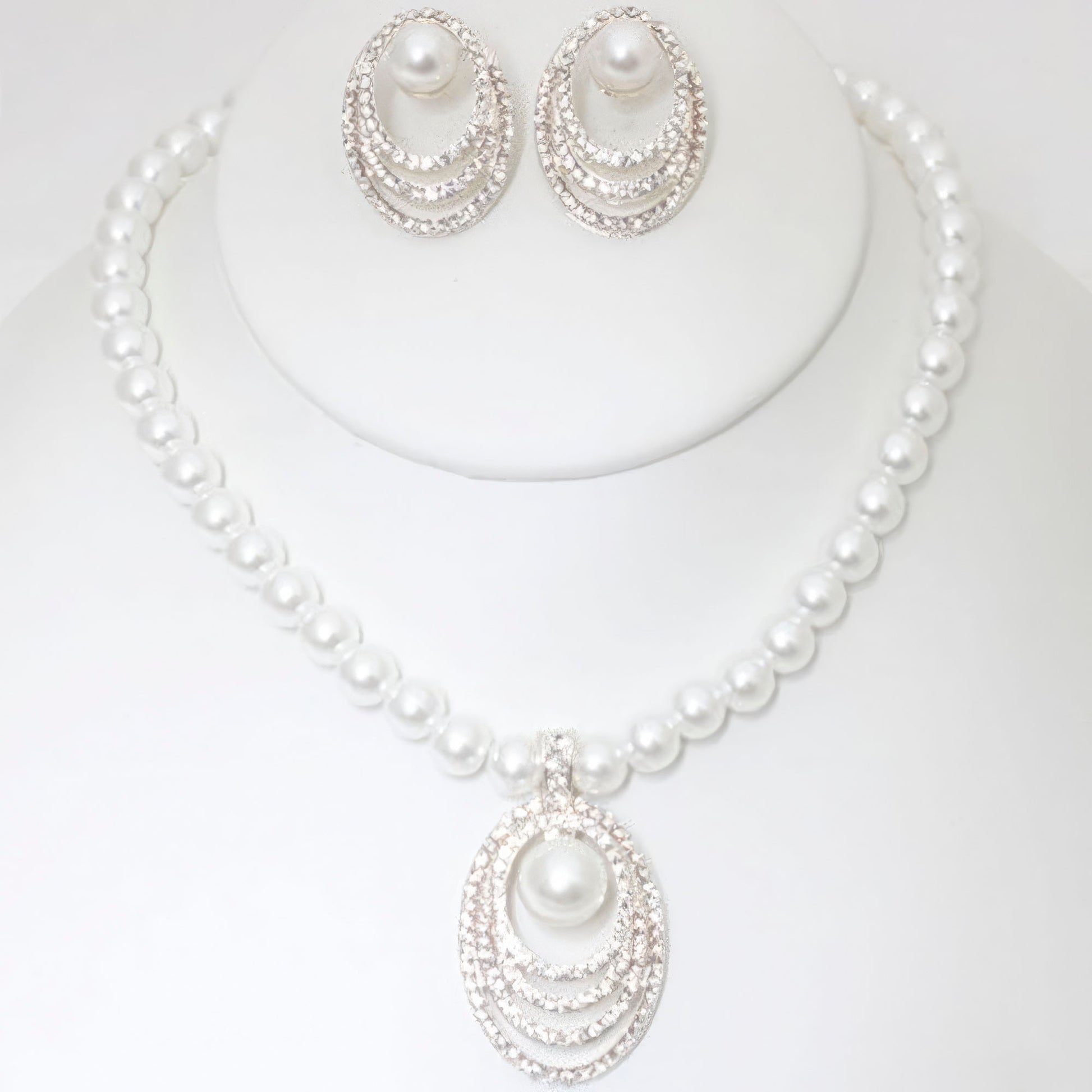 Rhinestone Pearl Necklace And Earring Set - Tigbul's Variety Fashion Shop