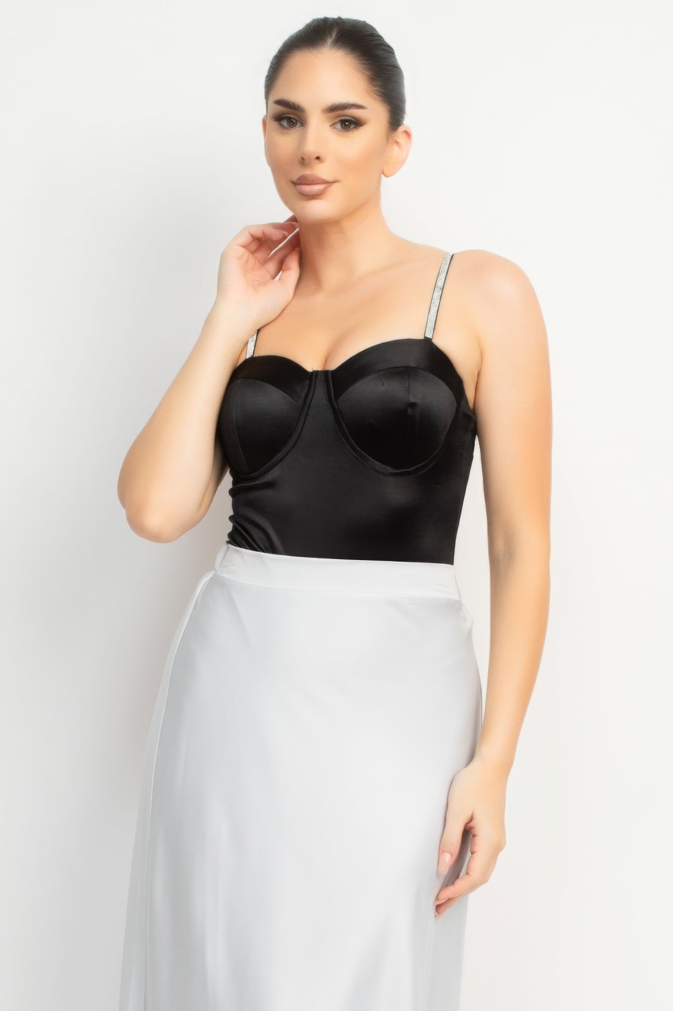 Rhinestone Strap Sweetheart Bodysuit - Tigbul's Variety Fashion Shop