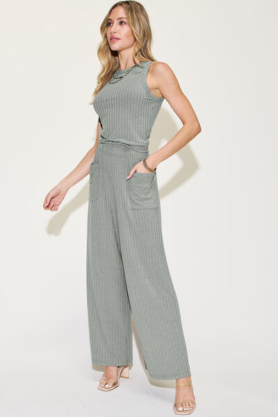 Ribbed Tank and Wide Leg Pants Set - Tigbul's Variety Fashion Shop