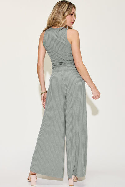 Ribbed Tank and Wide Leg Pants Set - Tigbul's Variety Fashion Shop